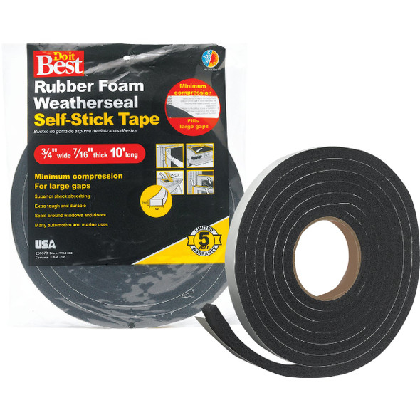Do it Best 3/4 In. W x 7/16 In. T x 10 Ft. L Black Rubber Foam Weatherstrip Tape