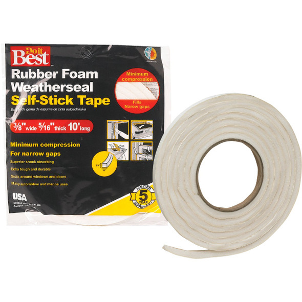 Do it Best 3/8 In. W x 5/16 In. T x 10 Ft. L White Rubber Foam Weatherstrip Tape