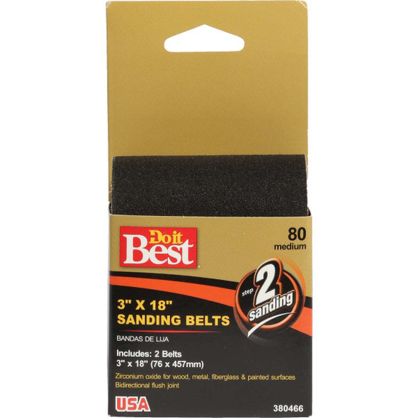 Do it Best 3 In. x 18 In. 80 Grit Heavy-Duty Premium Sanding Belt (2-Pack)
