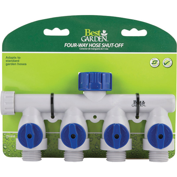 Best Garden Poly 4-Way Connector Hose Shutoff Manifold Best Garden Poly 4-Way Connector Hose Shutoff Manifold