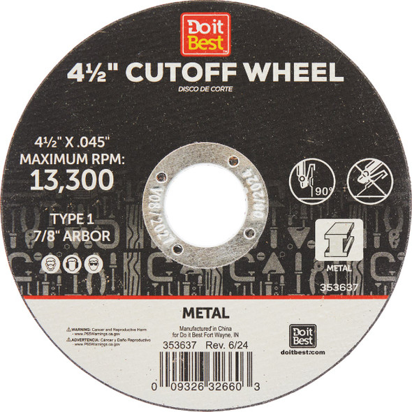 Do it Best Type 1 4-1/2 In. x 1/16 In. x 7/8 In. Metal Cut-Off Wheel TK-CW-005