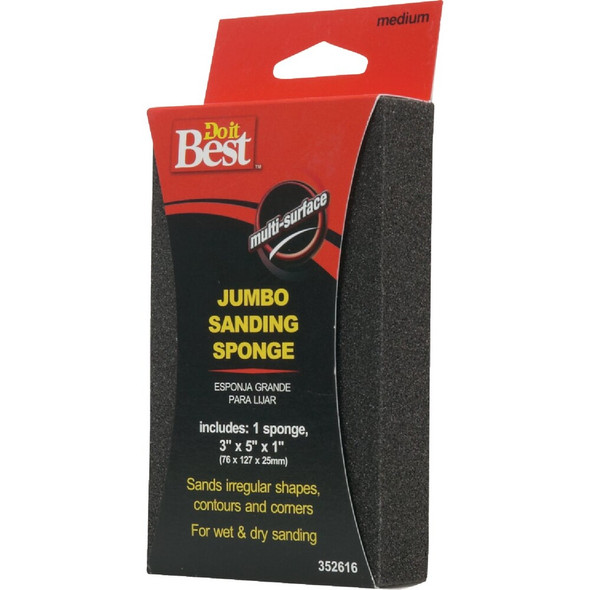 Do it Best Jumbo All-Purpose 3 In. x 5 In. x 1 In. 80 Grit Medium Sanding Sponge 352616GA 352616