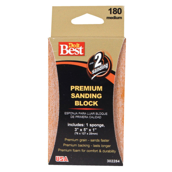 Do it Best Premium 3 In. x 5 In. x 1 In. 180 Grit Medium Sanding Sponge 7365004 Do it Best Premium 3 In. x 5 In. x 1 In. 180 Grit Medium Sanding Sponge 7365004