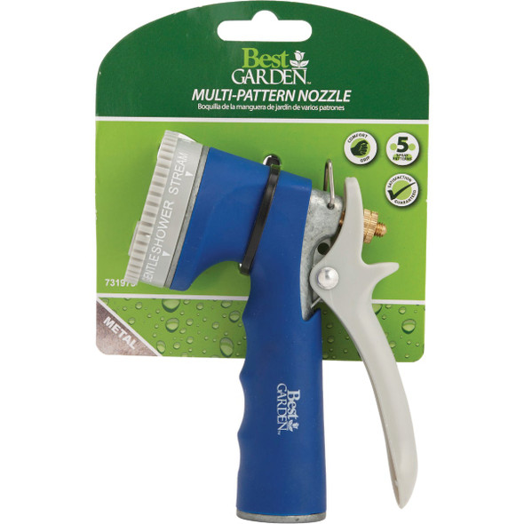 Best Garden Metal 5-Pattern Nozzle with Comfort Grip, Blue & Gray Best Garden Metal 5-Pattern Nozzle with Comfort Grip, Blue & Gray
