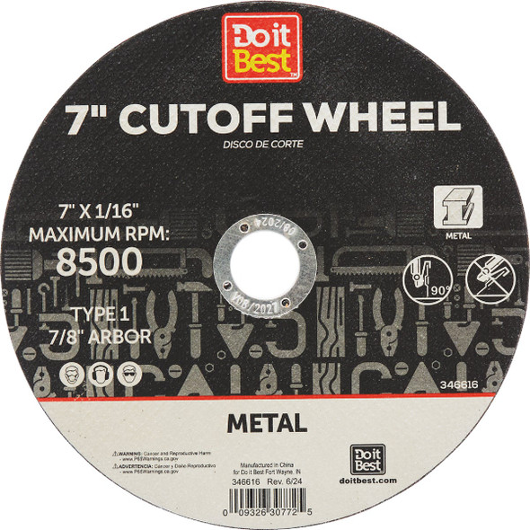 Do it Best Type 1 7 In. x 1/16 In. x 7/8 In. Metal Cut-Off Wheel TK-CW-006