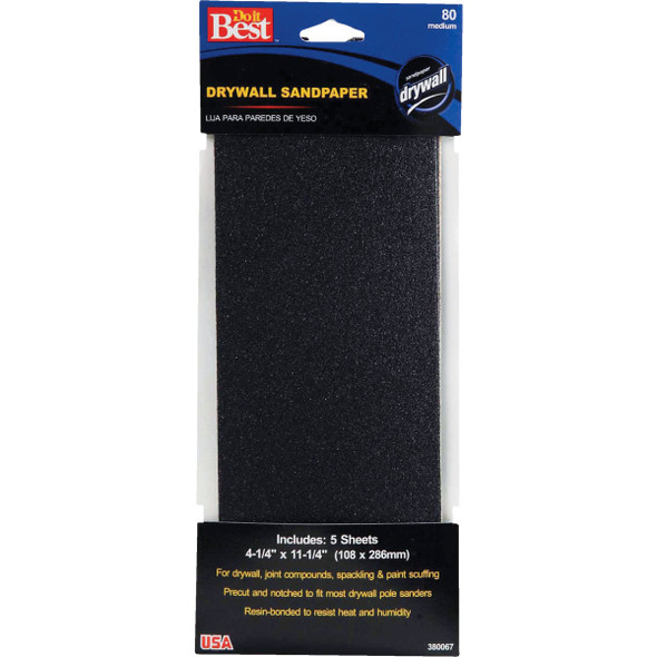 Do it Best 80 Grit 4-1/4 In. x 11-1/4 In. Drywall Sandpaper (5-Pack) 380067GA