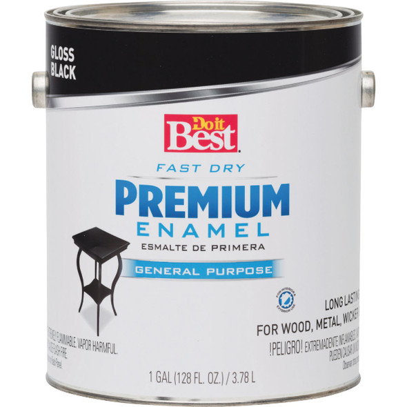 Do it Best Fast Dry Acrylic Latex Gloss Premium Enamel, Black, 1 Gal. 203762D 791385