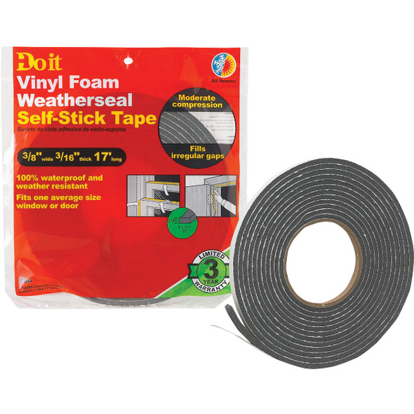 Do it 3/8 In. W x 3/16 In. T x 17 Ft. L Charcoal Vinyl Foam Weatherstrip Tape