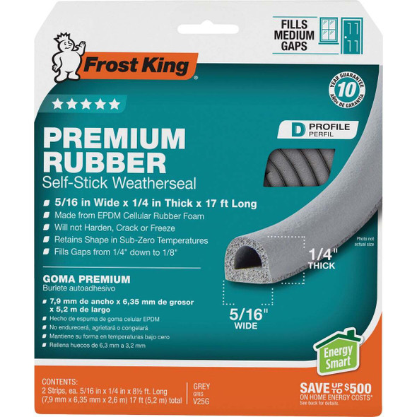 Frost King 17 Ft. x 5/16 In. Grey Rubber Weatherstrip V25GA