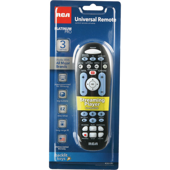 RCA 3-Device Universal Black Remote Control