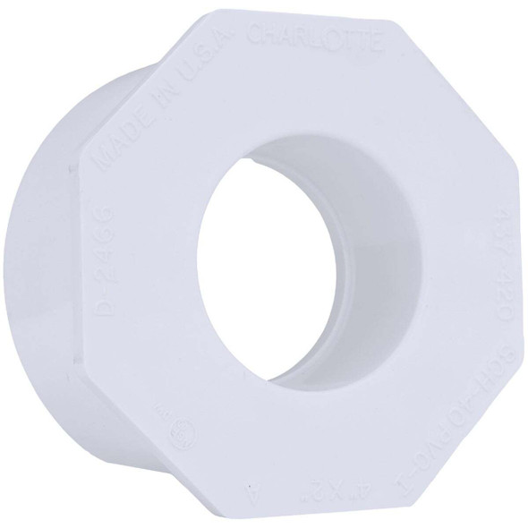 Charlotte Pipe 4 In. SPG x 2 In. Slip Schedule 40 PVC Bushing PVC 02107  4000HA