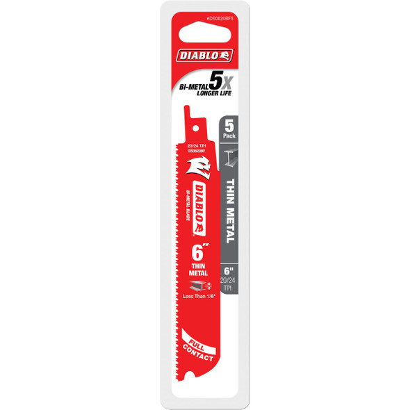 Diablo  6 In. 20/24 TPI Bi-Metal Thin Metal Reciprocating Saw Blade (5-Pack)