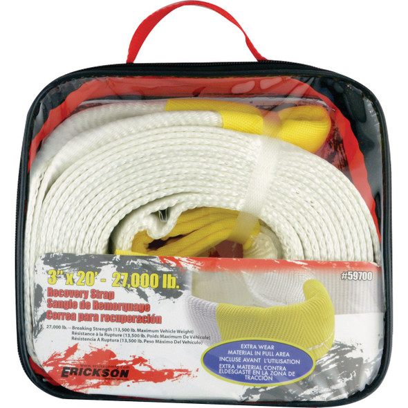 Erickson 3 In. x 20 Ft. 13,500 Lb. Polyester Recovery Tow Strap, White Erickson 3 In. x 20 Ft. 13,500 Lb. Polyester Recovery Tow Strap, White