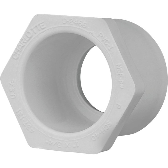 Charlotte Pipe 1 In. SPG x 3/4 In. Slip Schedule 40 PVC Bushing Charlotte Pipe 1 In. SPG x 3/4 In. Slip Schedule 40 PVC Bushing