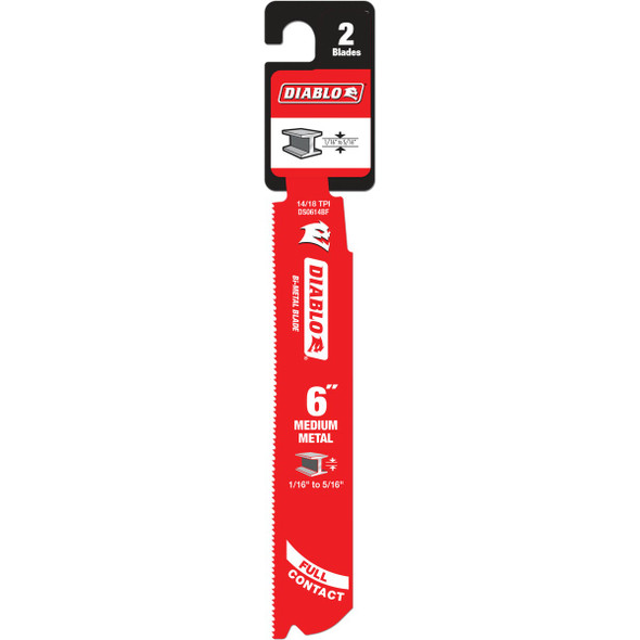 Diablo  6 In. 14-18 TPI Bi-Metal Medium Metal Reciprocating Saw Blade (2-Pack) DS0614BF2 300960