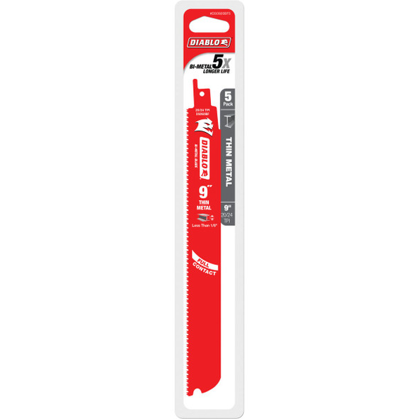 Diablo  9 In. 20-24 TPI Bi-Metal Thin Metal Reciprocating Saw Blade (5-Pack) DS0920BF5 301081