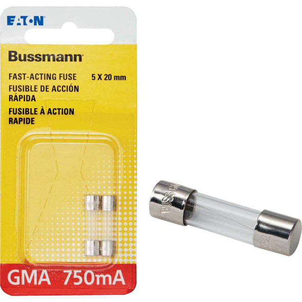 Bussmann 750A GMA Glass Tube Electronic Fuse (2-Pack) BP/GMA-750MA