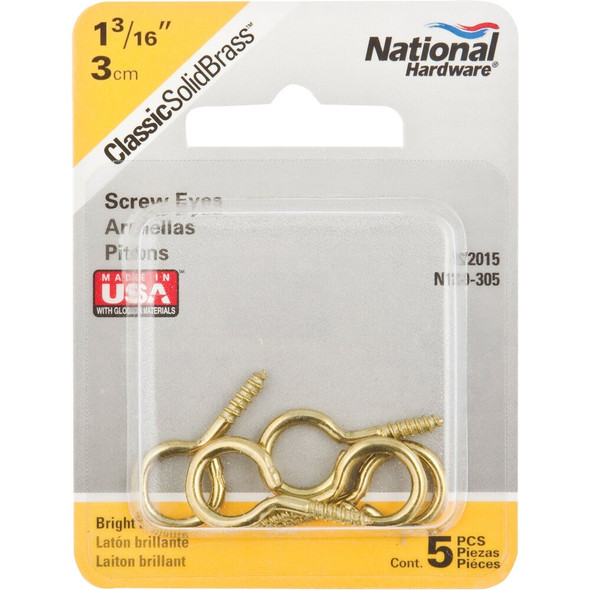 National Hardware #12 Brass Large Screw Eye (5-Count) N119-305 214698