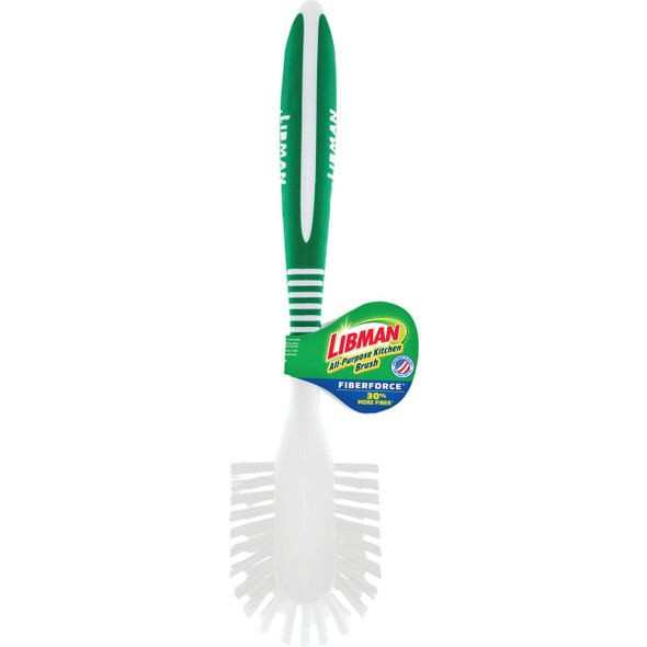 Libman Green & White Polymer 8 In. Ergonomic Rubber Grip Dish Brush 1043