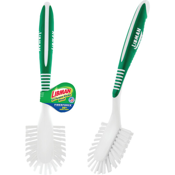 Libman Green & White Polymer 8 In. Ergonomic Rubber Grip Dish Brush 1043 601423