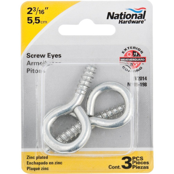 National Hardware #4 Zinc Large Screw Eye (3-Count) N119-198 218909