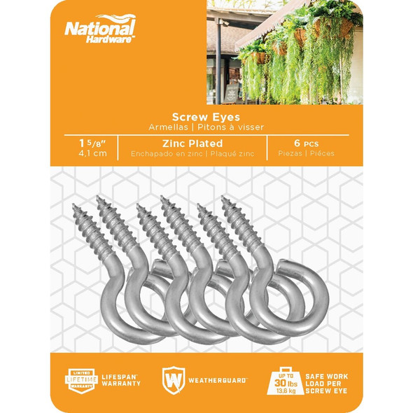 National Hardware #8 Zinc Large Screw Eye (6-Count) N119-263 218936