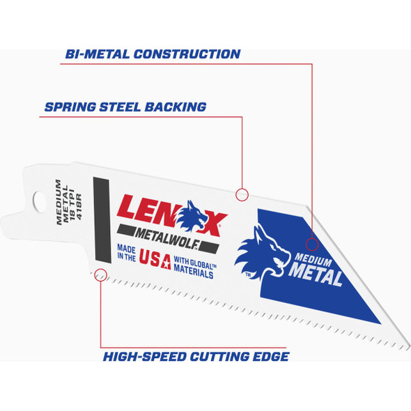 Lenox METALWOLF WAVE EDGE 4 In. 18 TPI Medium Metal Reciprocating Saw Blade 20552418R 330922