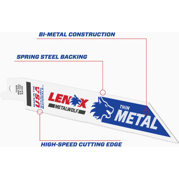 Lenox MULTIWOLF WAVE EDGE 6 In. 24 TPI Thin Metal Reciprocating Saw Blade