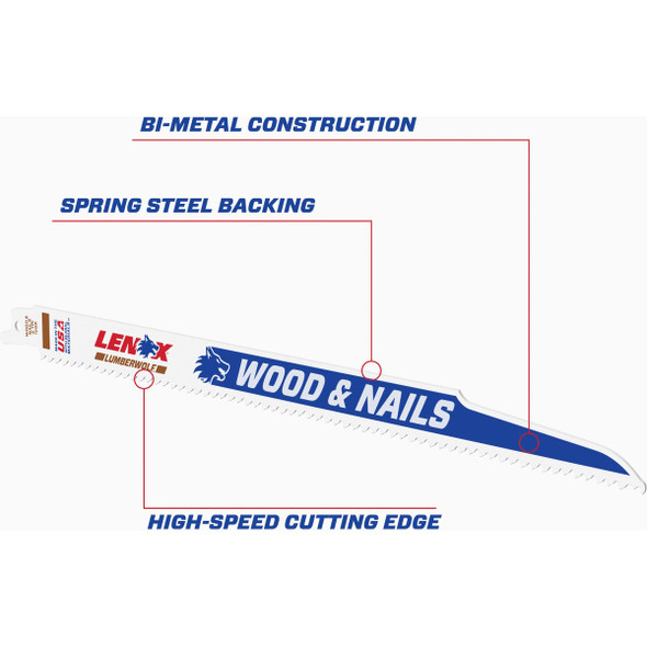 Lenox LUMBERWOLF 12 In. 6 TPI Nail-Embedded Wood Reciprocating Saw Blade 20586S156R 330973