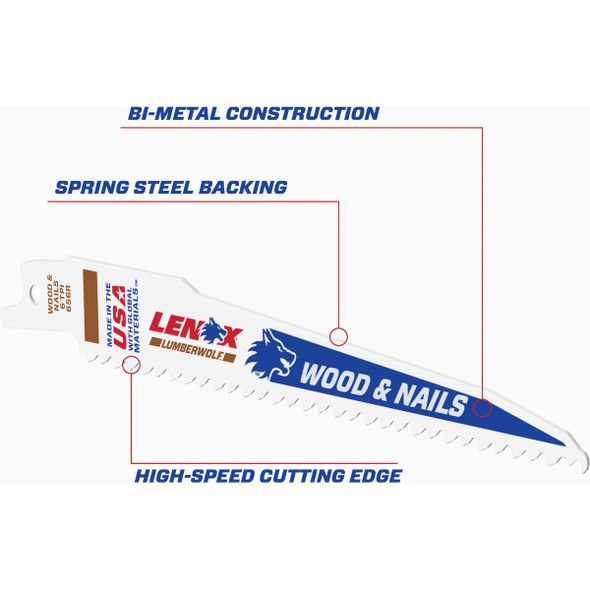 Lenox LUMBERWOLF 6 In. 6 TPI Nail-Embedded Wood Reciprocating Saw Blade (5-Pack) 20572656R 330841
