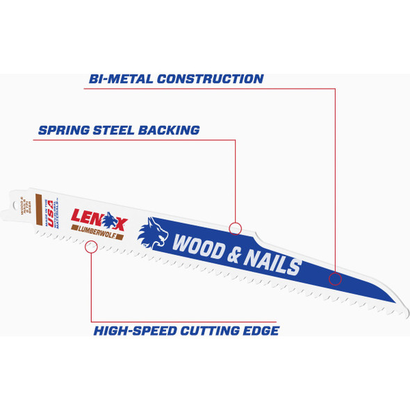 Lenox LUMBERWOLF 9 In. 6 TPI Nail-Embedded Wood Reciprocating Saw Blade