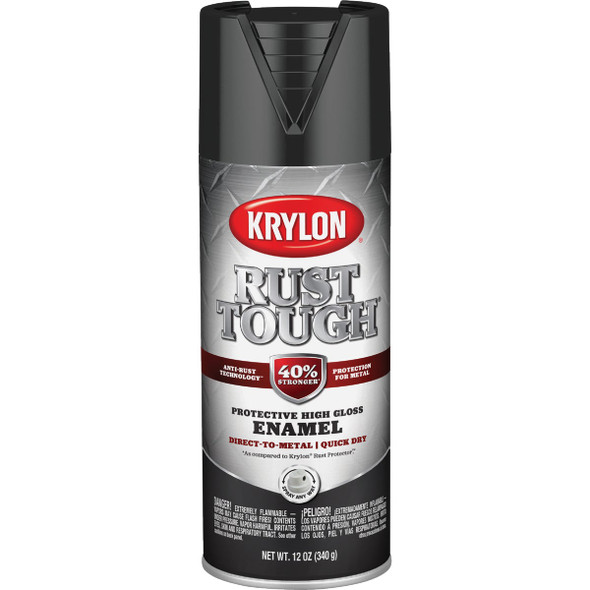 Krylon Rust Tough 12 Oz. Gloss Alkyd Enamel Spray Paint, Black K09202008 770365