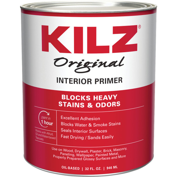 Kilz Original Oil-Based Interior Primer Sealer Stainblocker, White, 1 Qt. 10002