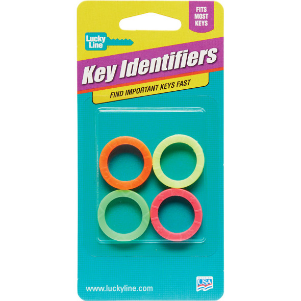 Lucky Line Vinyl Medium Size Small Key Identifier Ring, Assorted Neon Colors (4-Pack)