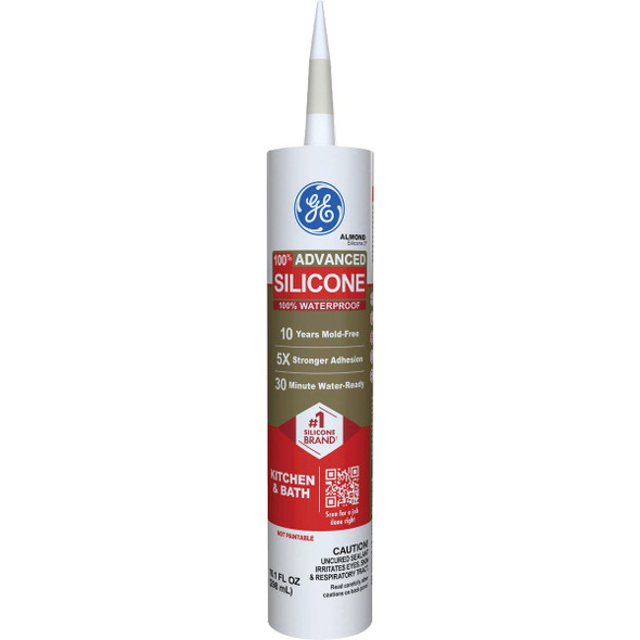 GE Advanced Silicone Kitchen & Bath Sealant, Almond, 10.1  Oz. Cartridge 2816707