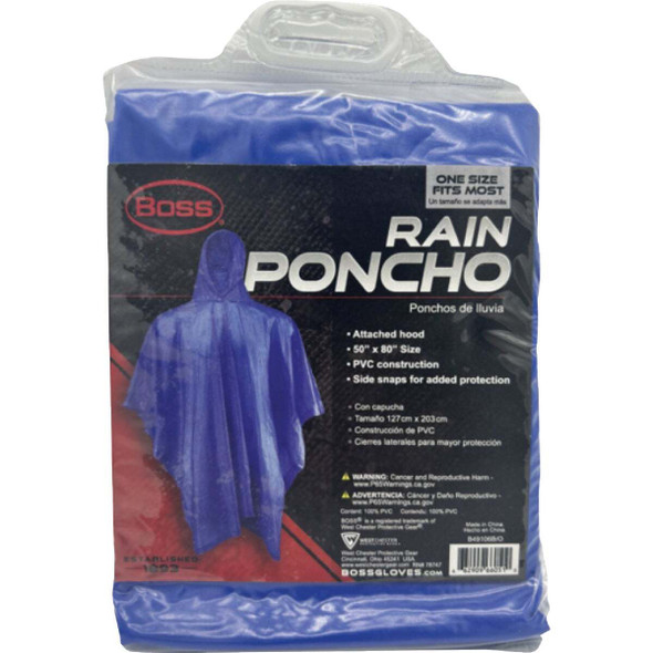Boss 50 In. x 80 In. Blue Rain Poncho B49106B/O