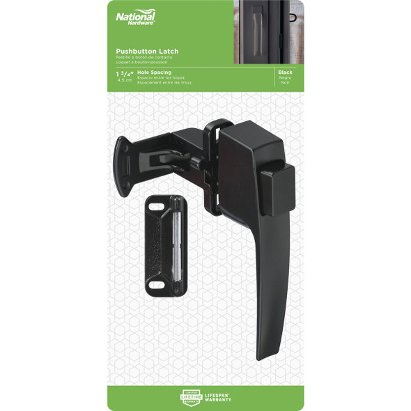 National Hardware Black Push Button Latch with 1-3-4 In. Hole Spacing N178-392 224000