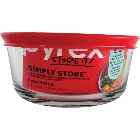 Pyrex Simply Store 2-Cup Round Glass Storage Container with Lid 1069619 671622