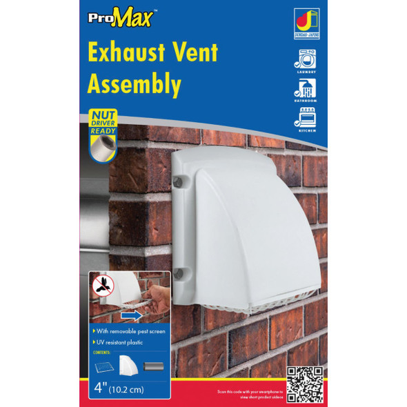 Dundas Jafine ProMax 4 In. White Plastic Dryer Vent Hood