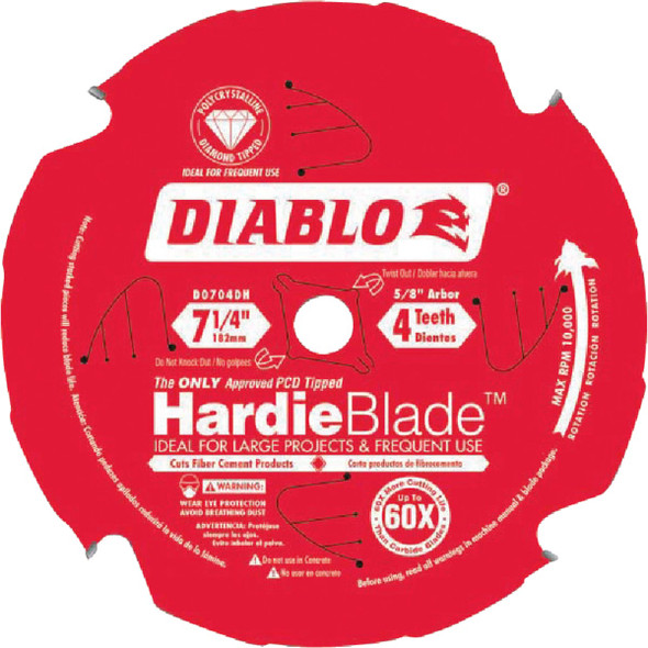 Diablo HardieBlade 7-1/4 In. 4-Tooth PCD Fiber Cement Circular Saw Blade D0704DH