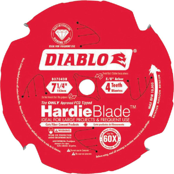 Diablo HardieBlade 7-1/4 In. 4-Tooth PCD Fiber Cement Circular Saw Blade D0704DH
