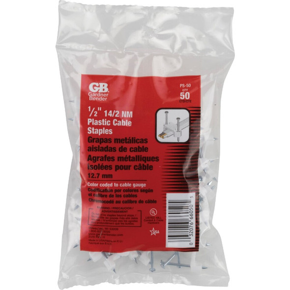 Gardner Bender 1-2 In. x 3-8 In. Insulated Cable Staple (50-Pack) PS-50 515883