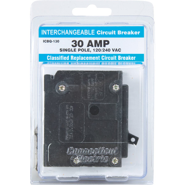 Connecticut Electric 30A Single-Pole Standard Trip Interchangeable Packaged Circuit Breaker Connecticut Electric 30A Single-Pole Standard Trip Interchangeable Packaged Circuit Breaker
