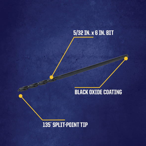 Irwin 5/32 In. x 6 In. M-2 Black Oxide Extended Length Drill Bit