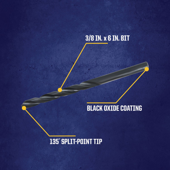 Irwin 3/8 In. x 6 In. M-2 Black Oxide Extended Length Drill Bit