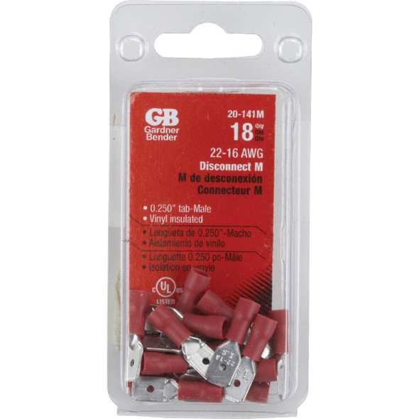 Gardner Bender 22 to 16 AWG Male Red Vinyl-Insulated Barrel Disconnect (21-Pack) Gardner Bender 22 to 16 AWG Male Red Vinyl-Insulated Barrel Disconnect (21-Pack)