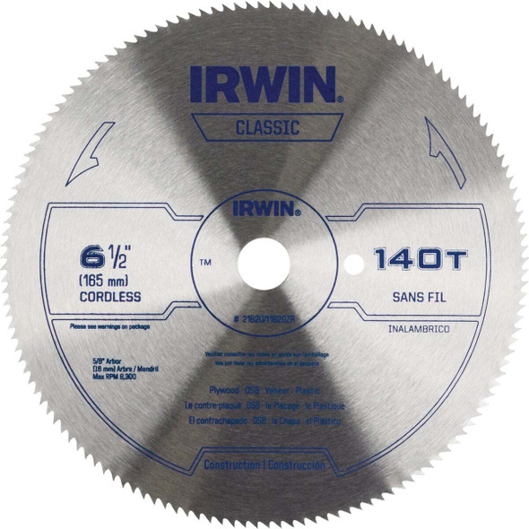Irwin Steel 6-1/2 In. 140-Tooth Ripping/Crosscutting Circular Saw Blade 11820ZR