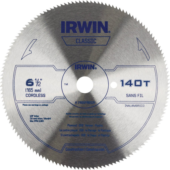 Irwin Steel 6-1/2 In. 140-Tooth Ripping/Crosscutting Circular Saw Blade 11820ZR