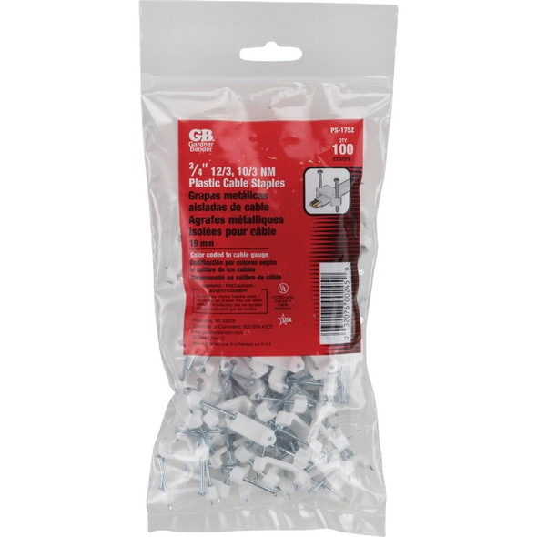 Gardner Bender 3-4 In. x 3-8 In. Poly Cable Staple (100-Count) PS-175ZN 505126