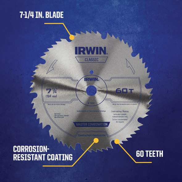 Irwin Steel 7-1-4 In. 60-Tooth Ripping-Crosscutting Circular Saw Blade 11240 326003